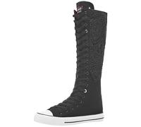 Jamron Mujer Moda Lona Botas de Baile Rodilla Alta Botas de Ciclismo Chicas Lujosa Zapatos Escolares Negro Encaje SN913AB EU41