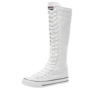 Jamron Mujer Moda Lona Botas de Baile Rodilla Alta Botas de Ciclismo Chicas Lujosa Zapatos Escolares Blanco 3905 EU36