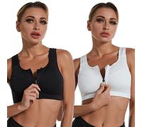 Jamron Mujer Talla Extra 2 Piezas Sujetador Deportivo de Alto Impacto Cremallera Frontal Sujetador Sin Aros con Almohadillas Removibles para Correr Yoga Fitness Negro + Blanco 3XL
