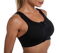 Jamron Mujer Talla Extra 2 Piezas Sujetador Deportivo de Alto Impacto Cremallera Frontal Sujetador Sin Aros con Almohadillas Removibles para Correr Yoga Fitness Negro + Negro M
