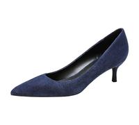 Jamron Mujer Terciopelo 5CM Tacones Altos Elegante Puntiagudo Pumps Oficina Zapatos de Trabajo Azul Marino SN0711129-1 EU36