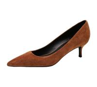 Jamron Mujer Terciopelo 5CM Tacones Altos Elegante Puntiagudo Pumps Oficina Zapatos de Trabajo Marrón SN0711129-1 EU38.5