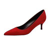 Jamron Mujer Terciopelo 5CM Tacones Altos Elegante Puntiagudo Pumps Oficina Zapatos de Trabajo Rojo SN0711129-1 EU38.5