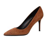 Jamron Mujer Terciopelo 8CM Tacones Altos Elegante Puntiagudo Pumps Oficina Zapatos de Trabajo Marrón SN0711129-2 EU38.5