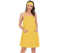 Jamron Mujer Vestido de Toalla de Baño Ajustable con Diadema para Ducha Snuna SPA y Playa Amarillo XXL