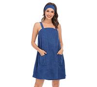 Jamron Mujer Vestido de Toalla de Baño Ajustable con Diadema para Ducha Snuna SPA y Playa Azul Marino XXL