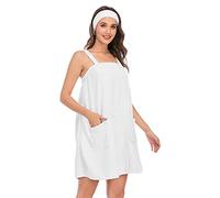 Jamron Mujer Vestido de Toalla de Baño Ajustable con Diadema para Ducha Snuna SPA y Playa Blanco M