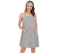 Jamron Mujer Vestido de Toalla de Baño Ajustable con Diadema para Ducha Snuna SPA y Playa Gris S