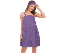 Jamron Mujer Vestido de Toalla de Baño Ajustable con Diadema para Ducha Snuna SPA y Playa Morado L