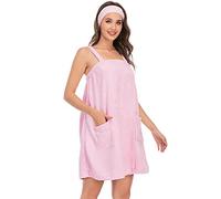 Jamron Mujer Vestido de Toalla de Baño Ajustable con Diadema para Ducha Snuna SPA y Playa Rosa S