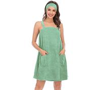 Jamron Mujer Vestido de Toalla de Baño Ajustable con Diadema para Ducha Snuna SPA y Playa Verde L