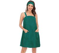 Jamron Mujer Vestido de Toalla de Baño Ajustable con Diadema para Ducha Snuna SPA y Playa Verde Oscuro XXL