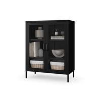 Jan Nowak Aparador Metal 2 Puerta para Salon - Vito | 80 x 101,5 x 40 cm | Cierre Magnético, 2 Estantes Ajustables, Superficie Brillante | Muebles de Salon, Aparadores para Salon Negro