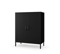 Jan Nowak Aparador Metal 2 Puerta para Salon - Vito | 80 x 101,5 x 40 cm | Cierre Magnético, 2 Estantes Ajustables, Superficie Brillante | Muebles de Salon, Aparadores para Salon Negro