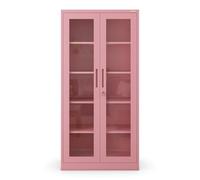 Jan Nowak Armario de Oficina Archivador C012 Armario Metálico Vitrina de Cristal 4 Estantes Pintura en Polvo Metal 185 cm x 90 cm x 40 cm Rosado