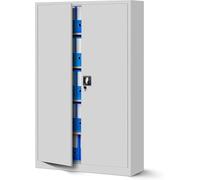 Jan Nowak Armario de Oficina XXL Archivador Armario de Herramientas Metálico 4 Estantes con Recubrimiento de Polvo Se Puede Cerrar 185 cm x 115 cm x 40 cm