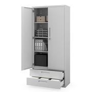 Jan Nowak Armario Metálico de Archivo 195x90x40 cm con Estantes Ajustables, Cerradura de Seguridad y Doble Cajón Inferior para Documentos y Organización Profesional Gris