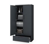 Jan Nowak Armario Metálico de Oficina 185x90x40 cm con Estantes Ajustables, Cerradura de Seguridad y Cajón Inferior de 30 cm para Documentos y Material de Trabajo Antracita