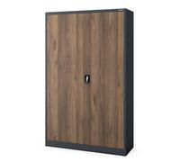 Jan Nowak Armario metálico Oficina con Llave, Armario metálico para Documentos con estantes Ajustables y Gran Capacidad 185 x 115 x 40 cm Antracita Nogal