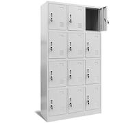 Jan Nowak Armario para Vestuario 3B4A Taquilla Metálico con 12 Compartimentos Ranuras de ventilación Recubrimiento de Polvo 185 cm x 90 cm x 40 cm (Gris)