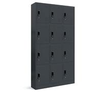 Jan Nowak Armario para Vestuario 3B4A Taquilla Metálico con 12 Compartimentos Ranuras de ventilación Recubrimiento de Polvo 185 cm x 90 cm x 40 cm Antracita