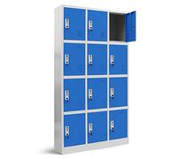 Jan Nowak Armario para Vestuario 3B4A Taquilla Metálico con 12 Compartimentos Ranuras de ventilación Recubrimiento de Polvo 185 cm x 90 cm x 40 cm (Gris-Azul)
