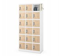 Jan Nowak Armario para Vestuario 3B6A Taquilla Metálico con 18 Compartimentos Ranuras de ventilación Recubrimiento de Polvo 185 cm x 90 cm x 40 cm Blanco-Madera