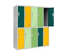 Jan Nowak Armario para Vestuario Taquilla Metálico con 10 Compartimentos Ranuras de ventilación Recubrimiento de Polvo 150 cm x 136 cm x 45 cm