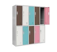 Jan Nowak Armario para Vestuario Taquilla Metálico con 10 Compartimentos Ranuras de ventilación Recubrimiento de Polvo 150 cm x 136 cm x 45 cm