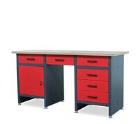 Jan Nowak Banco de Trabajo con encimera Mesa de Trabajo con 6 cajones Compartimento Pies Regulables Encimera de MDF Capacidad de Carga hasta 500 kg Metal 170 cm x 60 cm x 85 cm (Antracita-Rojo)