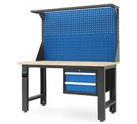 Jan Nowak Banco de Trabajo con Pared Perforada Mesa de Trabajo con 2 cajones Enchufe Metal Tablero MDF Capacidad de Carga hasta 600 kg Recubrimiento en Polvo 170 cm x 150 cm x 75 cm (Antracita-Azul)