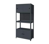 Jan Nowak estantería metálica con Armario y Panel Herramientas Carga Pesada 3 baldas hasta 80 kg por Nivel estantería Garaje Taller Sistema Almacenamiento Acero Puertas Organizador Profesional