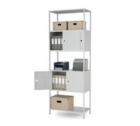 Jan Nowak Estantería Oficina Armario Archivador Metálico 220 x 80 x 40 cm | Mueble archivador, estantería para documentos, 3 estantes de 10 kg, 2 armarios cerrados, puertas correderas y batientes