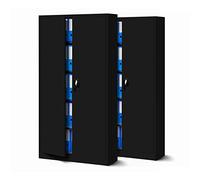 Jan Nowak Juego de 2 archivadores C001 de metal, armario para herramientas, armario de oficina, armario universal con recubrimiento en polvo, puertas batientes, 185 cm x 90 cm x 40 cm (negro/negro)