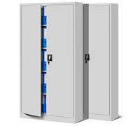 Juego de 2 Armario de Oficina Archivador Armario de Herramientas Metálico 4 Estantes con Recubrimiento de Polvo Se Puede Cerrar 185 cm x 90 cm x 40 cm (Gris)