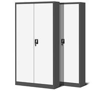 Jan Nowak Juego de 2 Armario de Oficina Archivador Armario de Herramientas Metálico 4 Estantes con Recubrimiento de Polvo Se Puede Cerrar 195 cm x 90 cm x 40 cm (Antracita-Blanco)