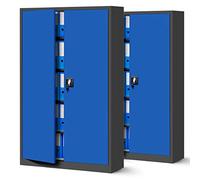 Jan Nowak Juego de 2 Armario de Oficina XXL Archivador Armario de Herramientas Metálico 4 Estantes con Recubrimiento de Polvo Se Puede Cerrar 185 cm x 115 cm x 40 cm (Antracita-Azul)