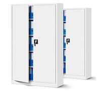 Jan Nowak Juego de 2 Armario de Oficina XXL Archivador Armario de Herramientas Metálico 4 Estantes con Recubrimiento de Polvo Se Puede Cerrar 185 cm x 115 cm x 40 cm (Blanco)