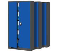 Jan Nowak Juego de 3 Armario de Oficina Archivador Armario de Herramientas Metálico 4 Estantes con Recubrimiento de Polvo Se Puede Cerrar 185 cm x 90 cm x 40 cm (Antracita-Azul)