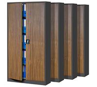 Jan Nowak Juego de 4 Armario de Oficina Archivador Armario de Herramientas Metálico 4 Estantes con Recubrimiento de Polvo Se Puede Cerrar 185 cm x 90 cm x 40 cm (Aspecto de Madera Antracita)