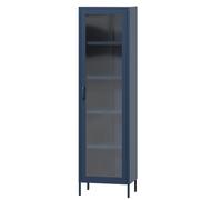 Jan Nowak Luigi - Vitrina de 1 puerta (50 x 180 x 35 cm, 4 estantes ajustables, vidrio templado, montaje en pared, vitrina de cristal, vitrina de cristal, armario de salón brillante, color azul oscuro