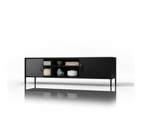 Jan Nowak Rosaria Mesa de Centro Moderna de Metal con 2 Compartimentos Laterales y Compartimento AV Abierto Construcción Robusta de Acero Capacidad de Carga de 40 kg 90 x 45 x 45 cm Negro