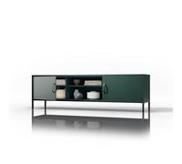 Jan Nowak Rosaria Mesa de Centro Moderna de Metal con 2 Compartimentos Laterales y Compartimento AV Abierto Construcción Robusta de Acero Capacidad de Carga de 40 kg 90 x 45 x 45 cm Verde Botella