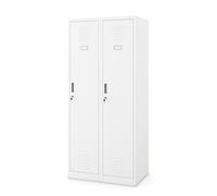 Jan Nowak Taquilla Doble Armario Vestuario 2B1A Metalico Puertas con bisagras Ranuras de ventilación Pintura en Polvo Pared divisoria 180 cm x 80 cm x 50 cm Blanco