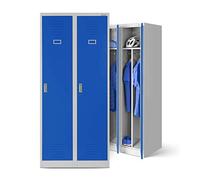 Jan Nowak Taquilla Doble Armario Vestuario 2B1A Metalico Puertas con bisagras Ranuras de ventilación Pintura en Polvo Pared divisoria 180 cm x 80 cm x 50 cm (Gris-Azul)