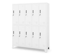 Jan Nowak Taquilla Vestuario Armario Metalico con 10 Compartimentos Portaetiquetas Ranuras de ventilación Recubrimiento de Polvo 172 cm x 136 cm x 45 cm (Blanco)