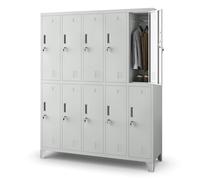 Jan Nowak Taquilla Vestuario Armario Metalico con 10 Compartimentos Portaetiquetas Ranuras de ventilación Recubrimiento de Polvo 172 cm x 136 cm x 45 cm (Gris)