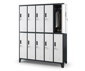 Jan Nowak Taquilla Vestuario Armario Metalico con 10 Compartimentos Portaetiquetas Ranuras de ventilación Recubrimiento de Polvo 172 cm x 136 cm x 45 cm (Antracita-Blanco)