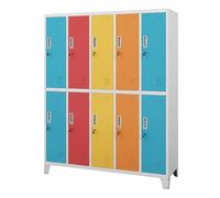 Jan Nowak taquillas metálicas Vestuario 10 Puertas con Cerradura Armario metálico con Barra ventilación Almacenamiento empleados Gimnasio Oficina Acero Resistente 172 x 136 x 45 cm