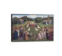 Jan Van Eyck Arte de pared Adoración del cartel de cordero místico Católico estampado gótico en lienzo Pintura Sala de estar dormitorio Decoración de pared fría 45x30cm(18x12in)Enmarcado negro